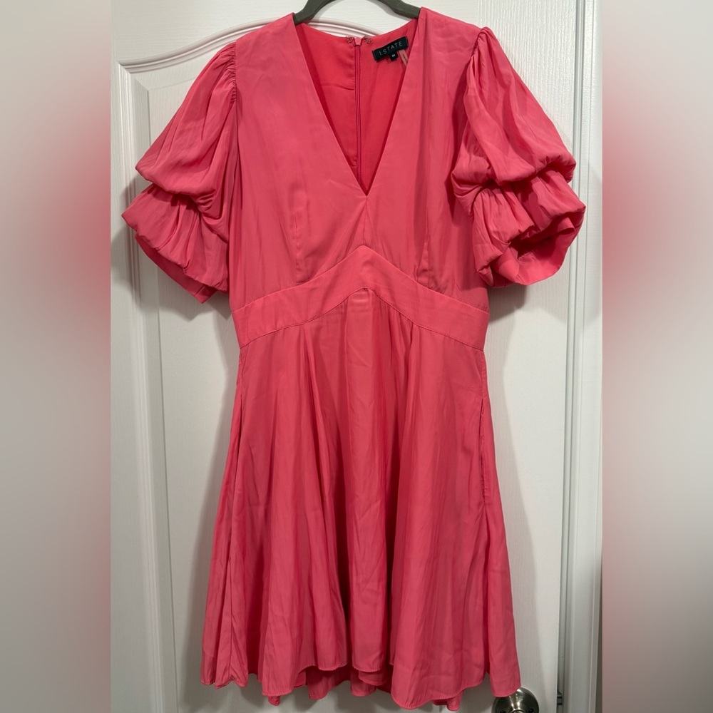 Elegant Pink Ruffle Sleeve Dress